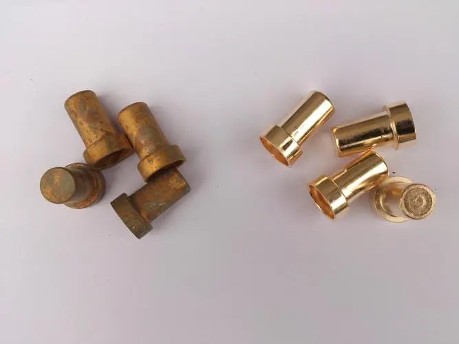 brass punched parts before and after polishing